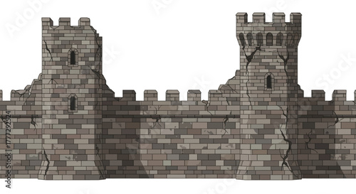 Stone Wall Illustration A Depiction of Weathered Fortress Architecture and Structure