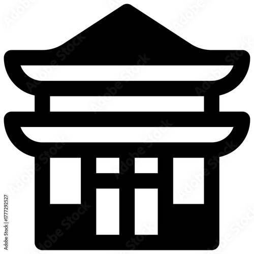 Ryokan. Outlined stroke vector icon with black-filled details.