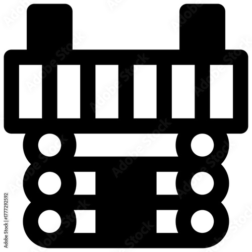 Wooden cabin. Outlined stroke vector icon with black-filled details.