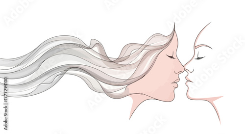 Romantic Encounter: Two Souls Intertwined in a Delicate Minimalist Illustration