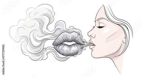 Fantasy illustration of a woman's face with smoke coming from her lips and a surreal aura