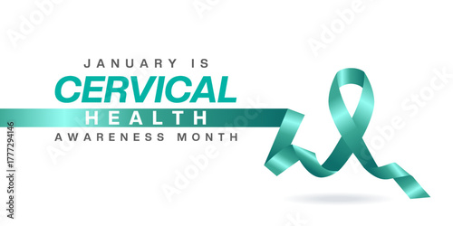 January is National Cervical Health Awareness Month. Ribbon. Suitable for posters, banners and social media. White background.