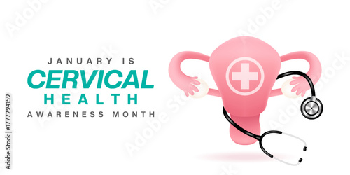 January is National Cervical Health Awareness Month. Suitable for posters, banners and social media. White background.