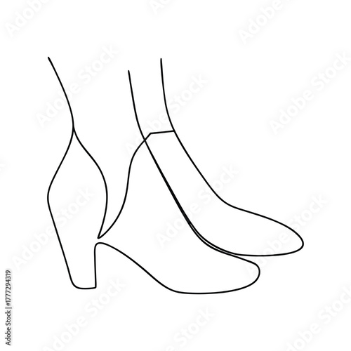 Continuous line drawing of woman's low heel pump footwear