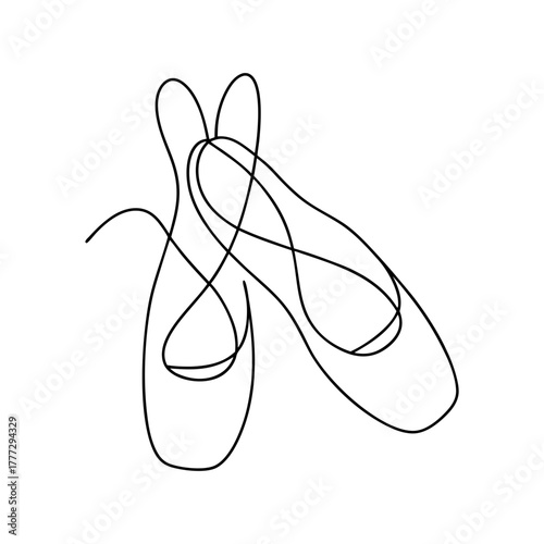 Continuous line drawing of ballet pointe shoes minimalist art