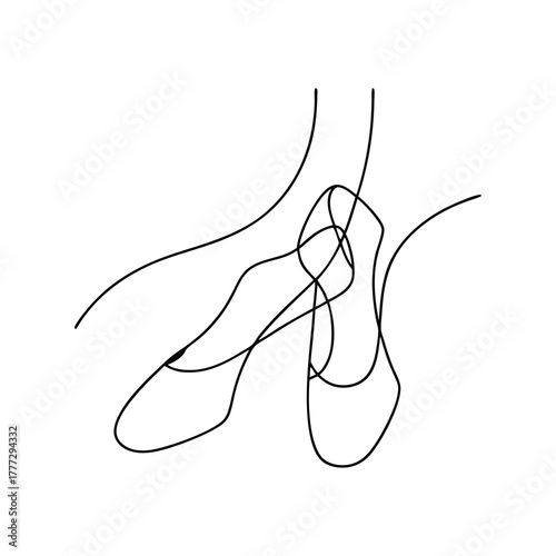 Continuous line drawing of ballet pointe shoes minimalist art