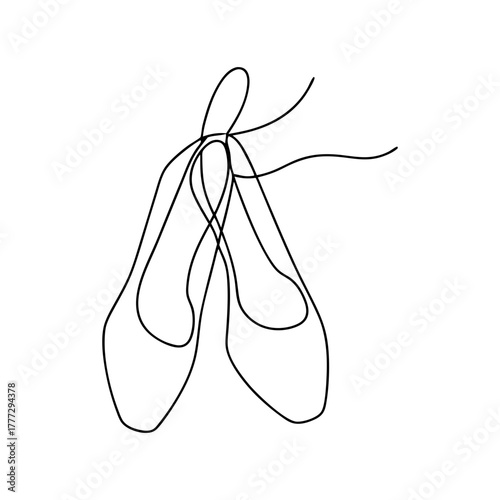 Continuous line art drawing of two elegant ballet pointe shoes