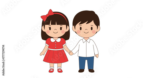 Charming cartoon illustration showcasing a sweet couple, exuding innocence and youthful tenderness