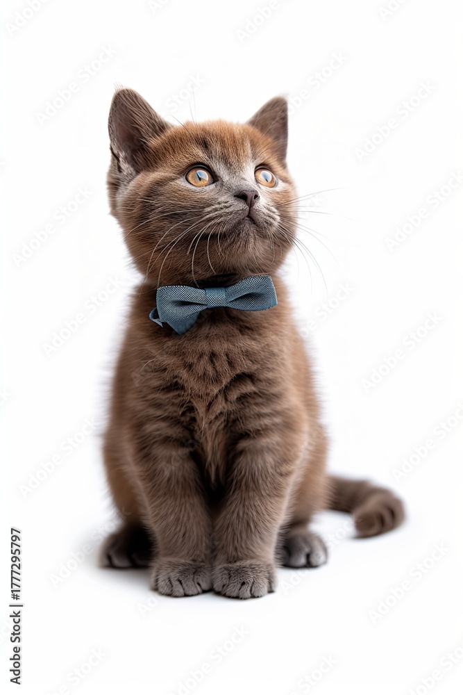 Fototapeta premium Adorable Brown Kitten Sitting On White Surface
