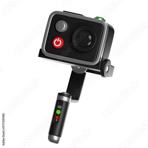 Action camera in gimbal stabilizer for vlogging