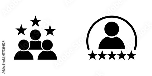 Customer experience and rating icon set vector, showing five stars for feedback, reviews, quality service, and reputation