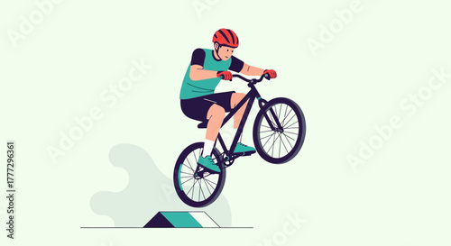 Illustration of a BMX rider performing a jump on a stylized ramp with minimalist design