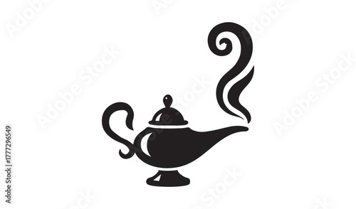 Black silhouette of a genie lamp with smoke rising