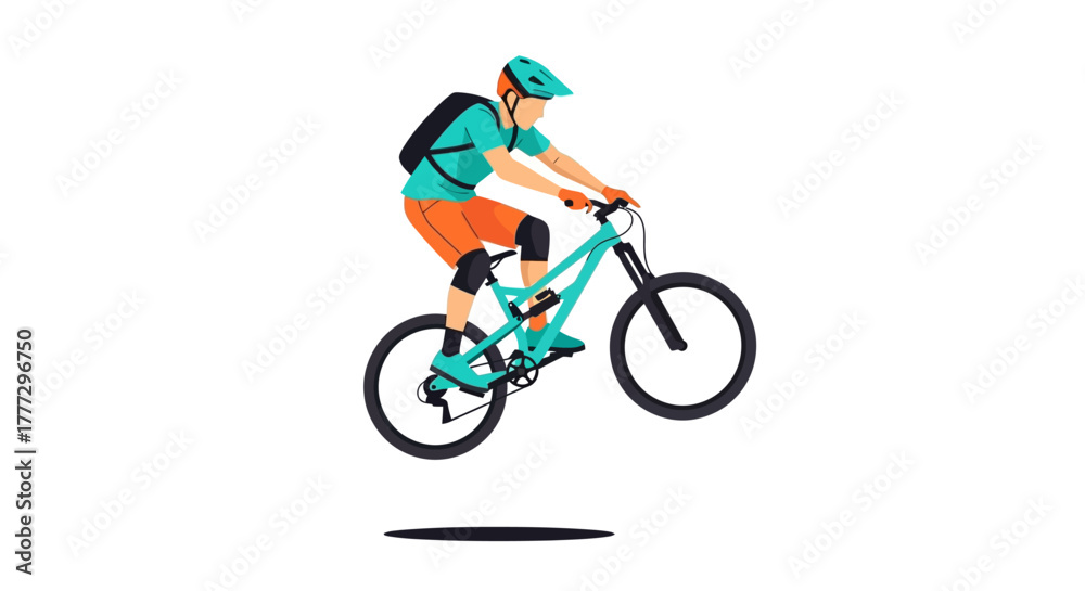Fototapeta premium Dynamic downhill mountain biking illustration showcasing extreme sport and athleticism, portraying