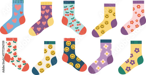 Trendy Cute Socks Collection Flat Vector Design