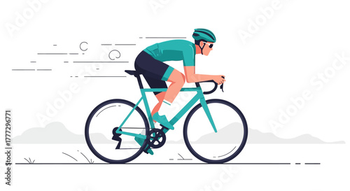 Athlete speeds on a road bike for athletic endeavor, sport and fitness concept