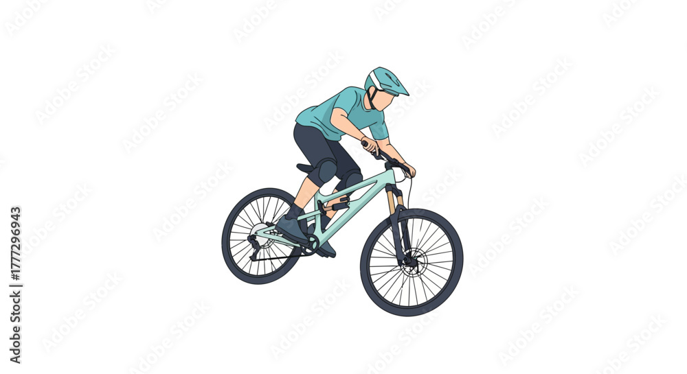 Fototapeta premium Dynamic downhill biking illustration showcases action sport and leisure pursuit on mountain terrain
