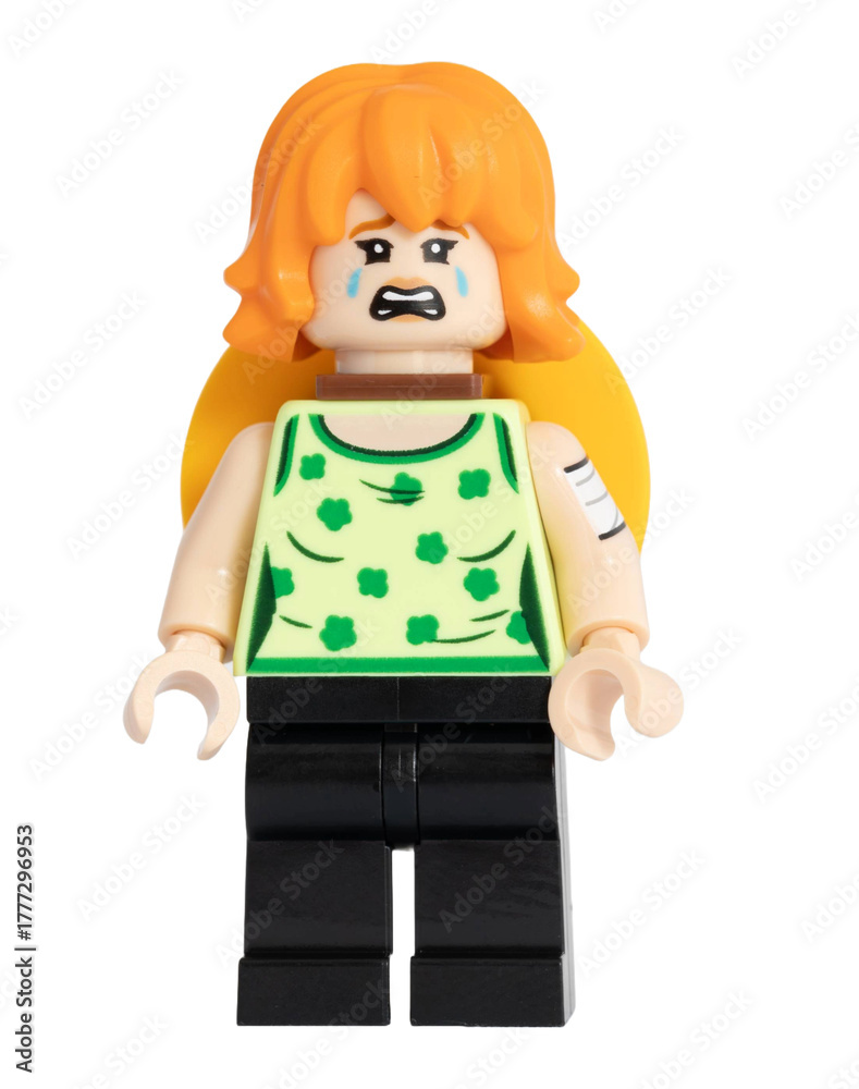 Obraz premium Dortmund - Deutschland 4. November 2025 - Lego Figur Nami weint der Serie One Piece - Studio Aufnahme 