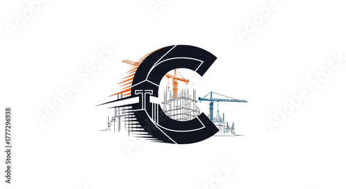 Architectural logo featuring a stylized letter C with construction elements, cranes, and building outlines.