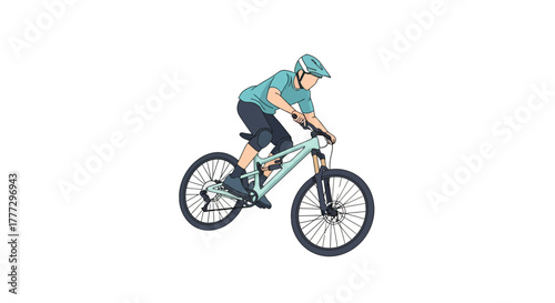 Dynamic downhill biking illustration showcases action sport and leisure pursuit on mountain terrain