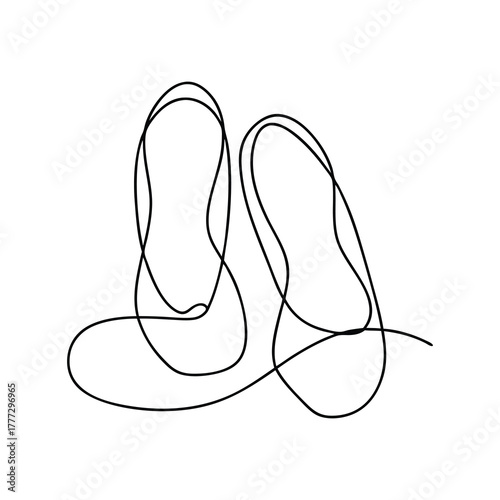 Continuous line drawing of ballet slippers dance footwear