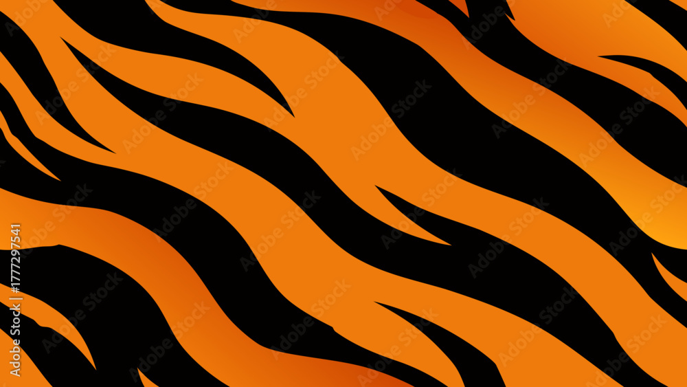 Obraz premium Seamless vector pattern of bengal tiger fur featuring vivid orange and black stripes, perfect for safari-themed backgrounds and textile design