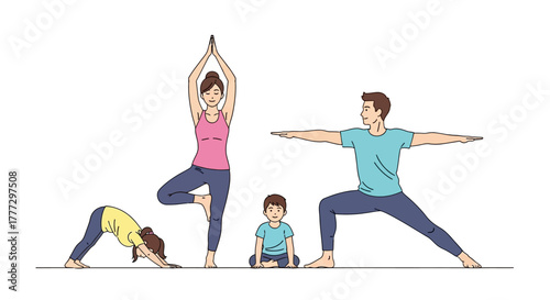 Family Practicing Yoga Together Outdoors Healthy Lifestyle Wellness Concept