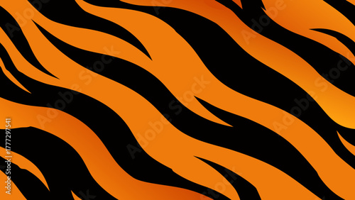 Seamless vector pattern of bengal tiger fur featuring vivid orange and black stripes, perfect for safari-themed backgrounds and textile design