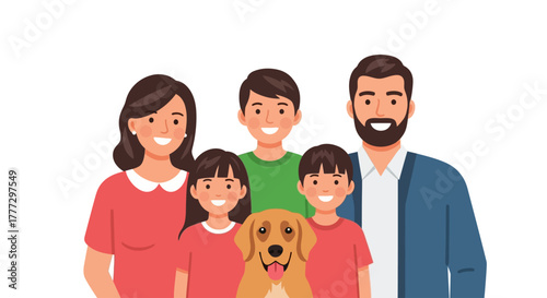 Happy Family Portrait with Dog Vector Illustration