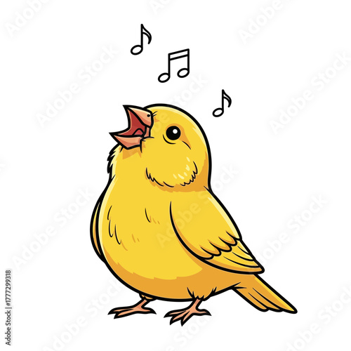 Bright Yellow Canary Bird Happily Singing a Cheerful Song on a Perch
