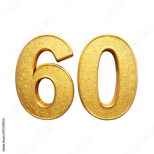  gold number 60 isolated on white background, PNG. AI Generated