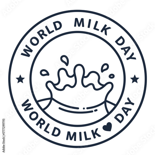 World Milk Day Celebration Icon A Circular Badge Featuring a Milk Splash Design, Perfect for Dairy Promotion and Awareness Campaigns
