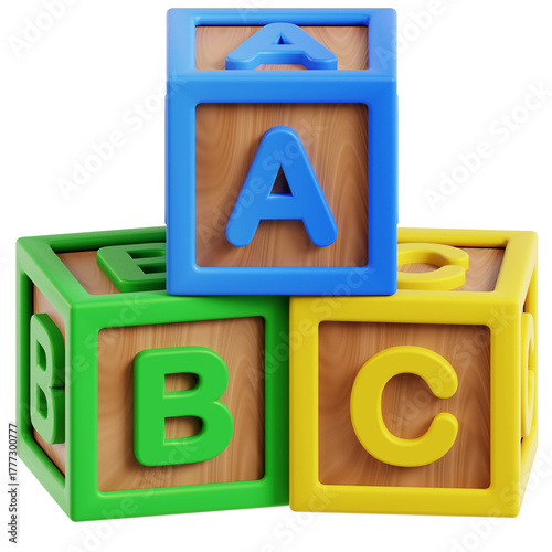 Colorful Stacked ABC Alphabet Detailed 3D Rendering Toy Block