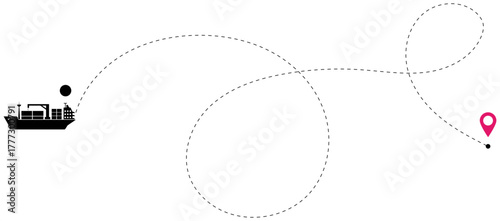 Cargo vessel dotted route path vector map illustration isolated on white background marine navigation sea transport voyage journey trip tourism design infographic symbol concept graphic set