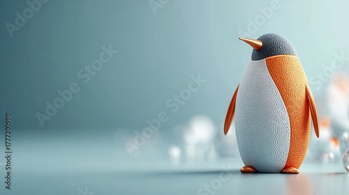 3d render of a penguin with a vase
