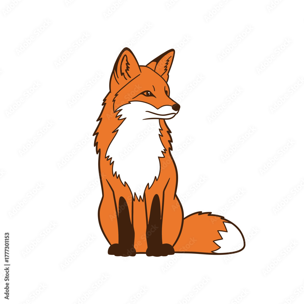 Fototapeta premium Cute Red Fox Sitting Calmly Illustration Friendly Cartoon Animal Drawing
