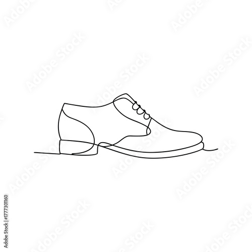 Continuous line drawing of a formal men's oxford shoe silhouette