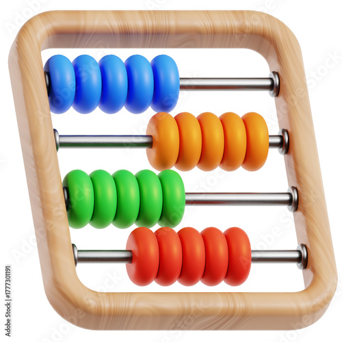 Realistic 3D Colorful Abacus Calculation Tool For Educational And Accounting Purpose