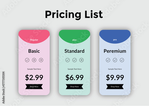 Three pricing plans basic, standard, and premium, with different features and prices