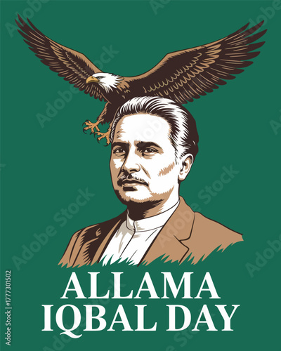 Allama Iqbal Day National Poet Pakistan Eagle Iconic Tribute Poster