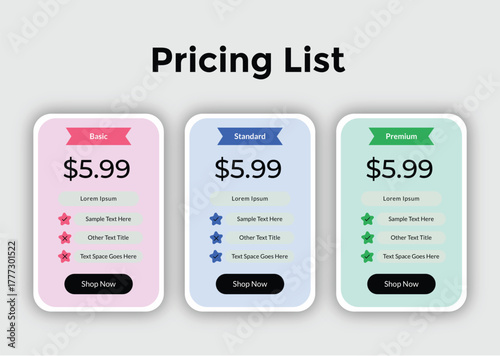 Pricing list with three different plans, each costing 599