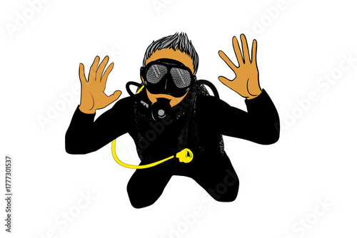 Scuba diver waving hand illustration