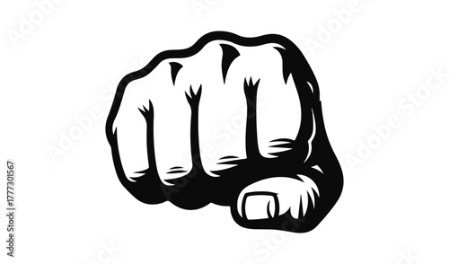 Strong fist punching forward isolated on white background