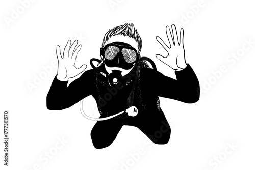 Scuba diver waving hand illustration