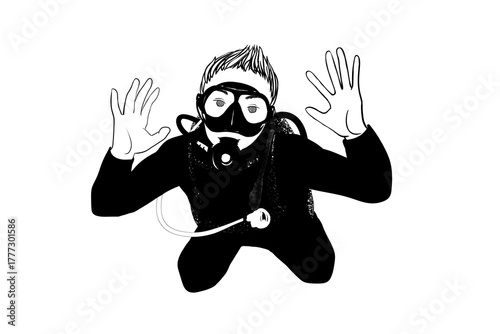Scuba diver waving hand illustration