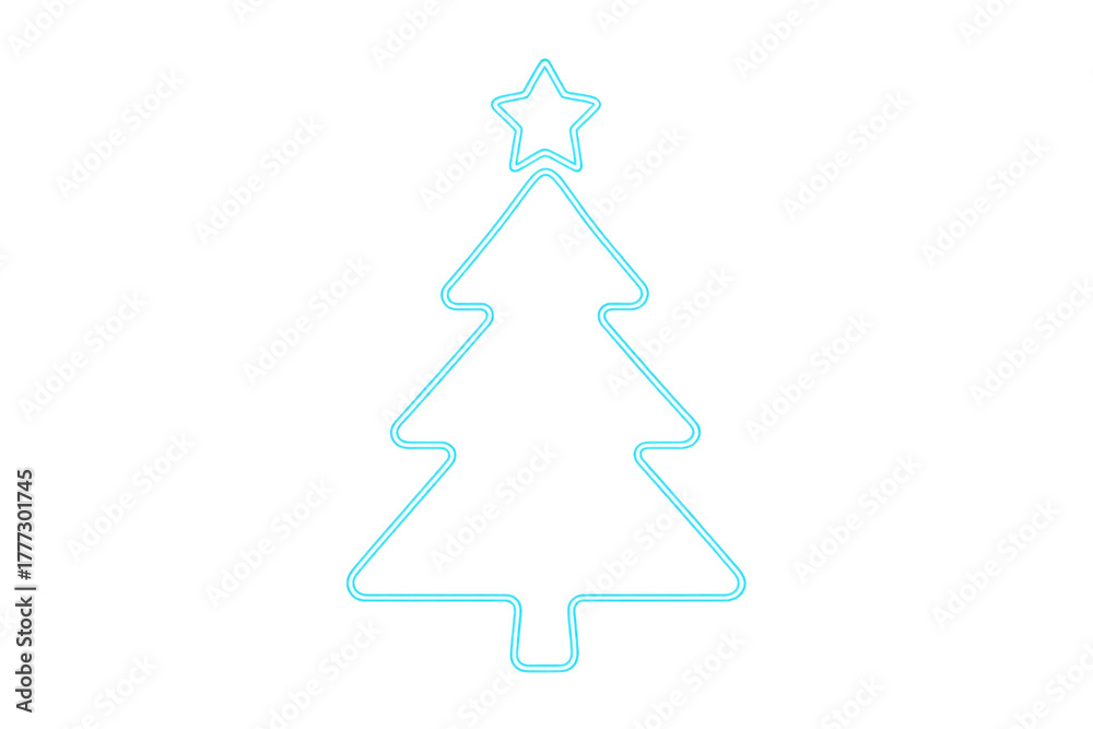 Fototapeta premium Christmas tree neon light outline with star glowing for winter holiday season decoration design