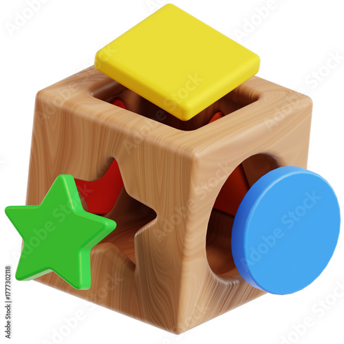 Realistic 3D Wooden Shape Sorter Cube Educational Toy for Toddler