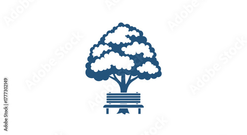 Stylized tree with a bench, evoking tranquility and a serene park atmosphere illustration