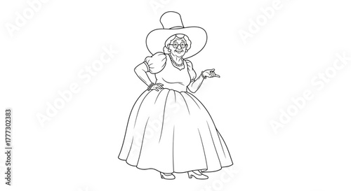 Elegant matriarch in vintage attire a graceful line art for coloring pages and creative projects