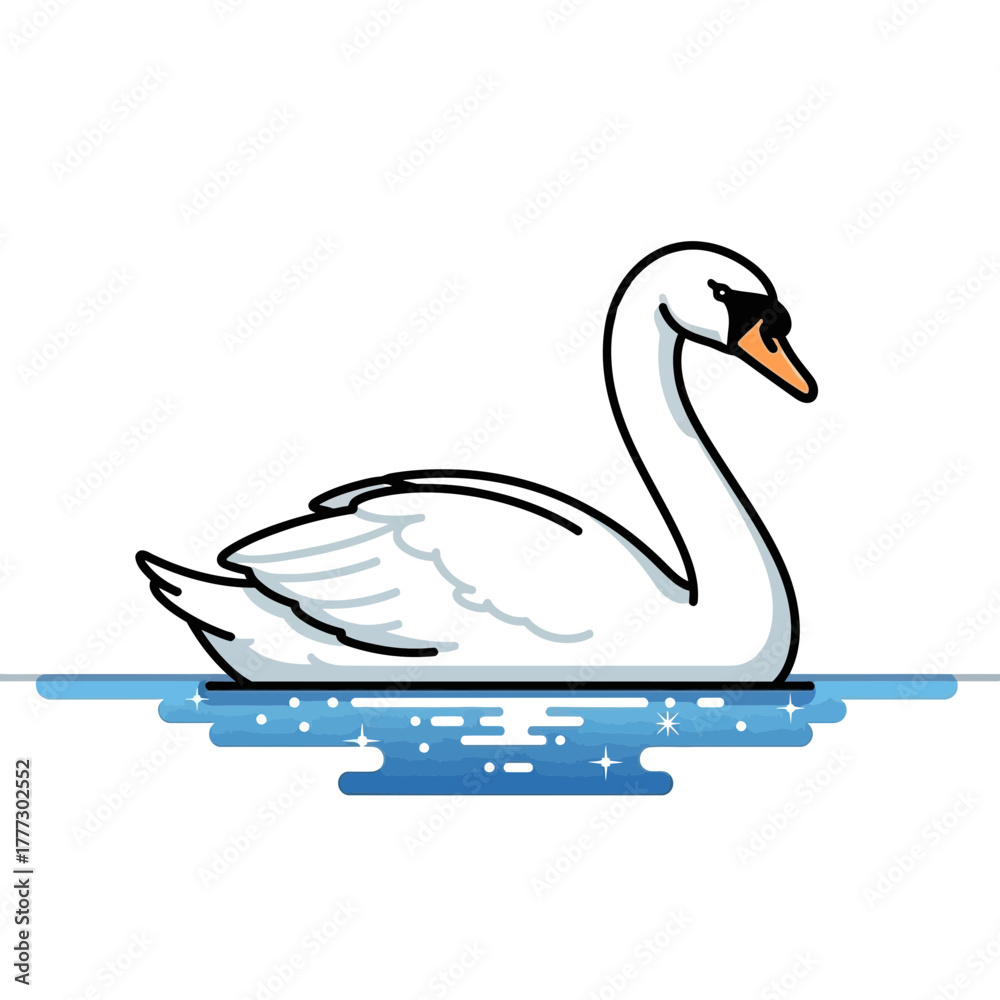 Fototapeta premium Graceful White Swan Floating Calmly on a Blue Waterpool Illustration Artwork Design